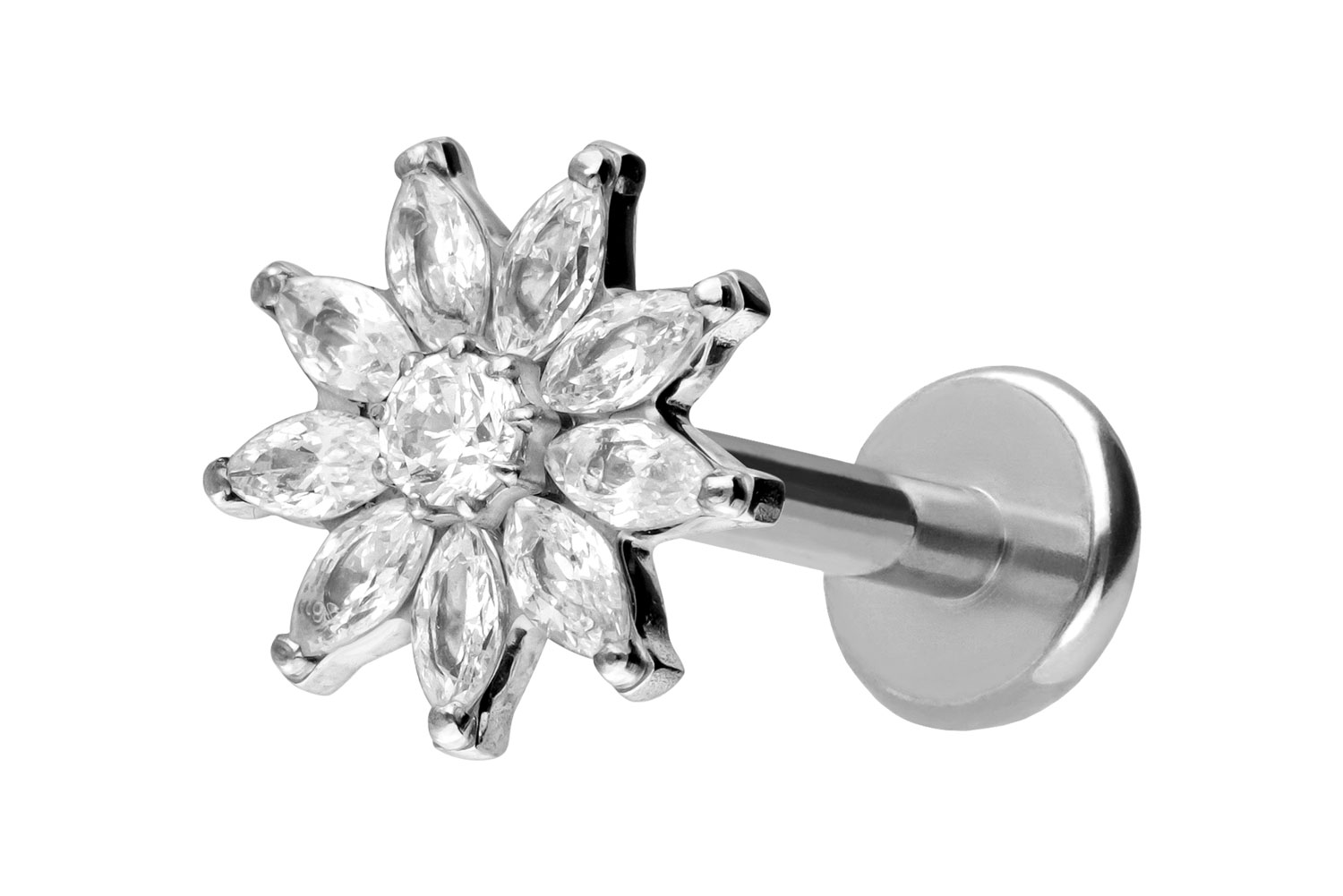 Titan Labret Piercing mit Push Fit KRISTALLBLUME